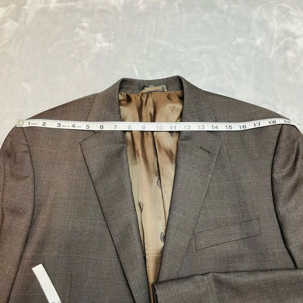 Lauren‎ Ralph Lauren Wool Blazer Mens 44L Olive Brown Micro Plaid Two Button